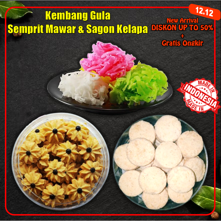 

Camilan Makanan Kue Kering Semprit Mawar Sagon Kelapa Kembang Gula Mlijo Bu Us