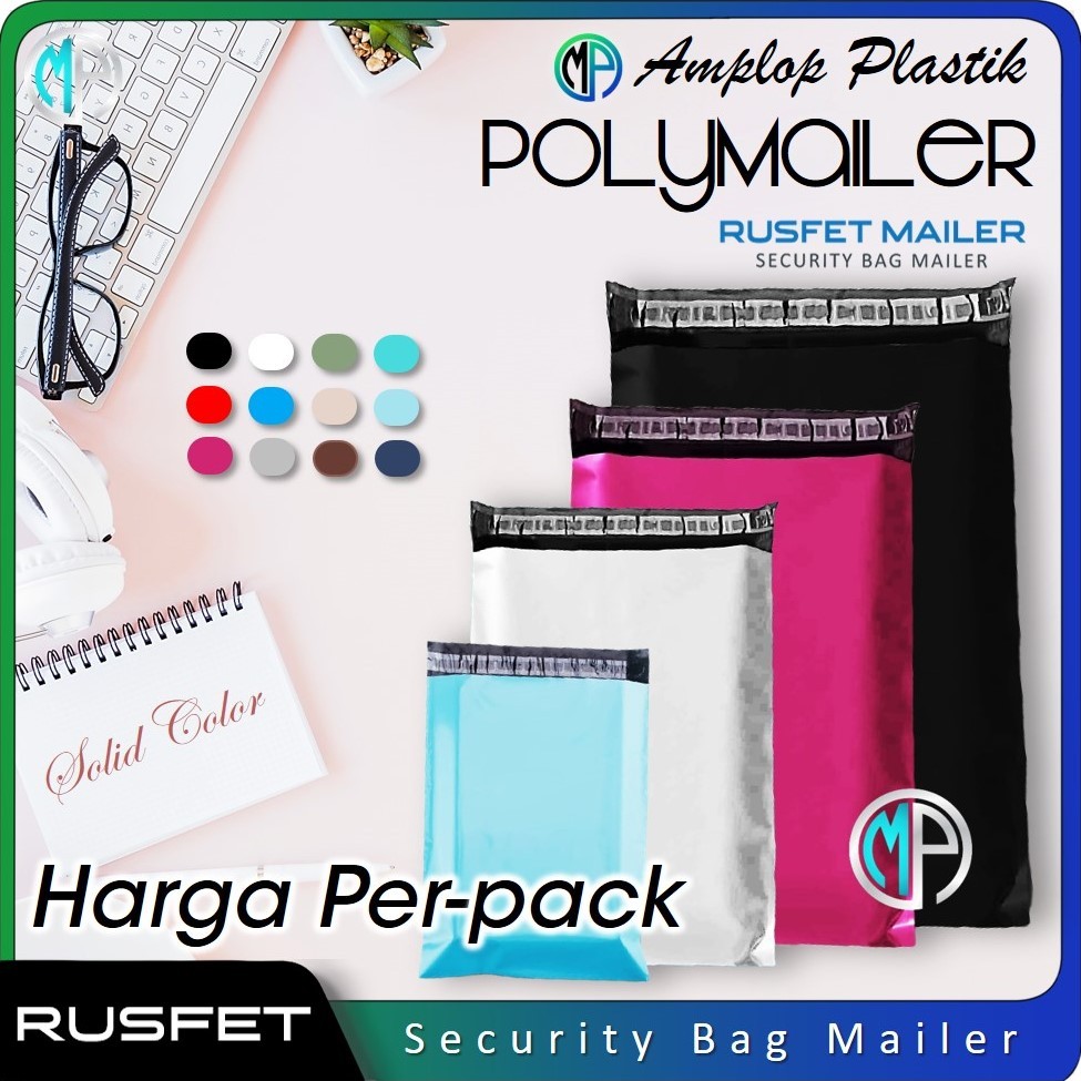 

Amplop Polymailer Polos Solid Color Harga Per-Pack isi 100pcs Plastic Packing Olshop Rusfet Murah