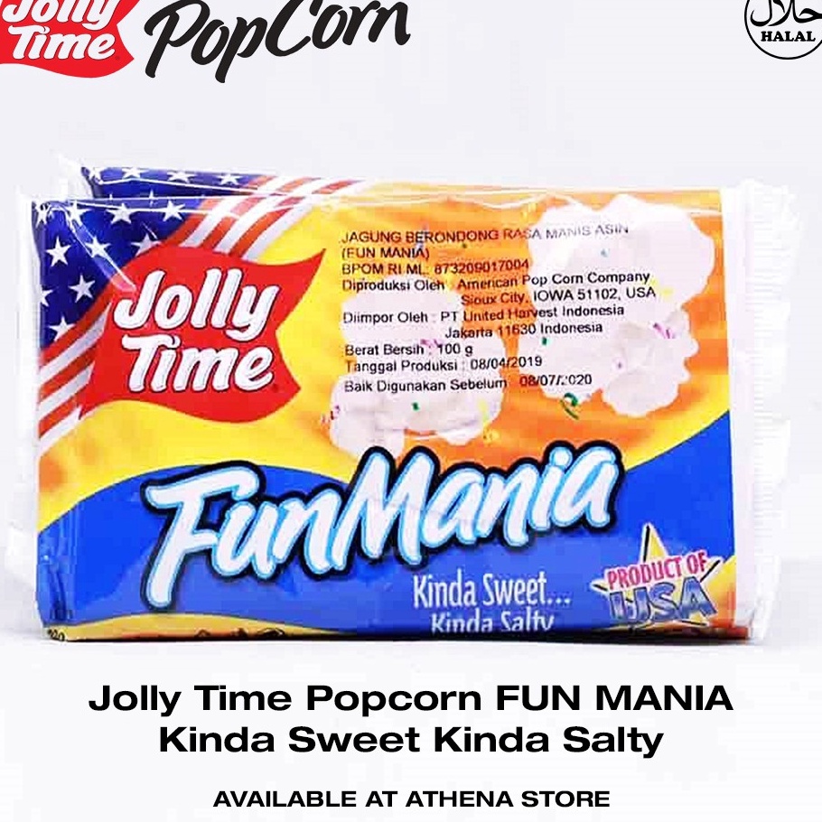 

Stock Banyak Popcorn Jolly Time FUN MANIA Kinda Sweet Kinda Salty 100gr