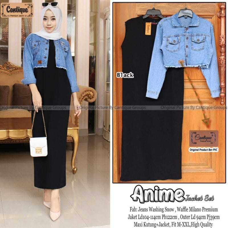 SETELAN JAKET JEANS CROP DAN DRES INNER ONE SET DRESS OUTER JEANS CROP