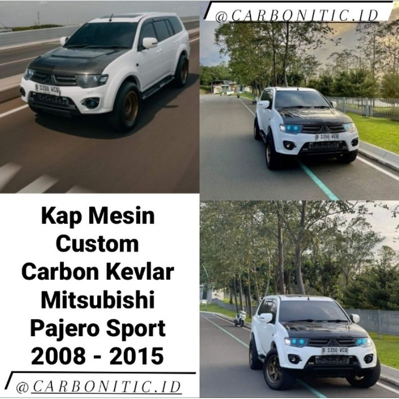 Kap Mesin Model Custom Req Mitsubishi Pajero Sport 2008 - 2015 Carbon Kevlar