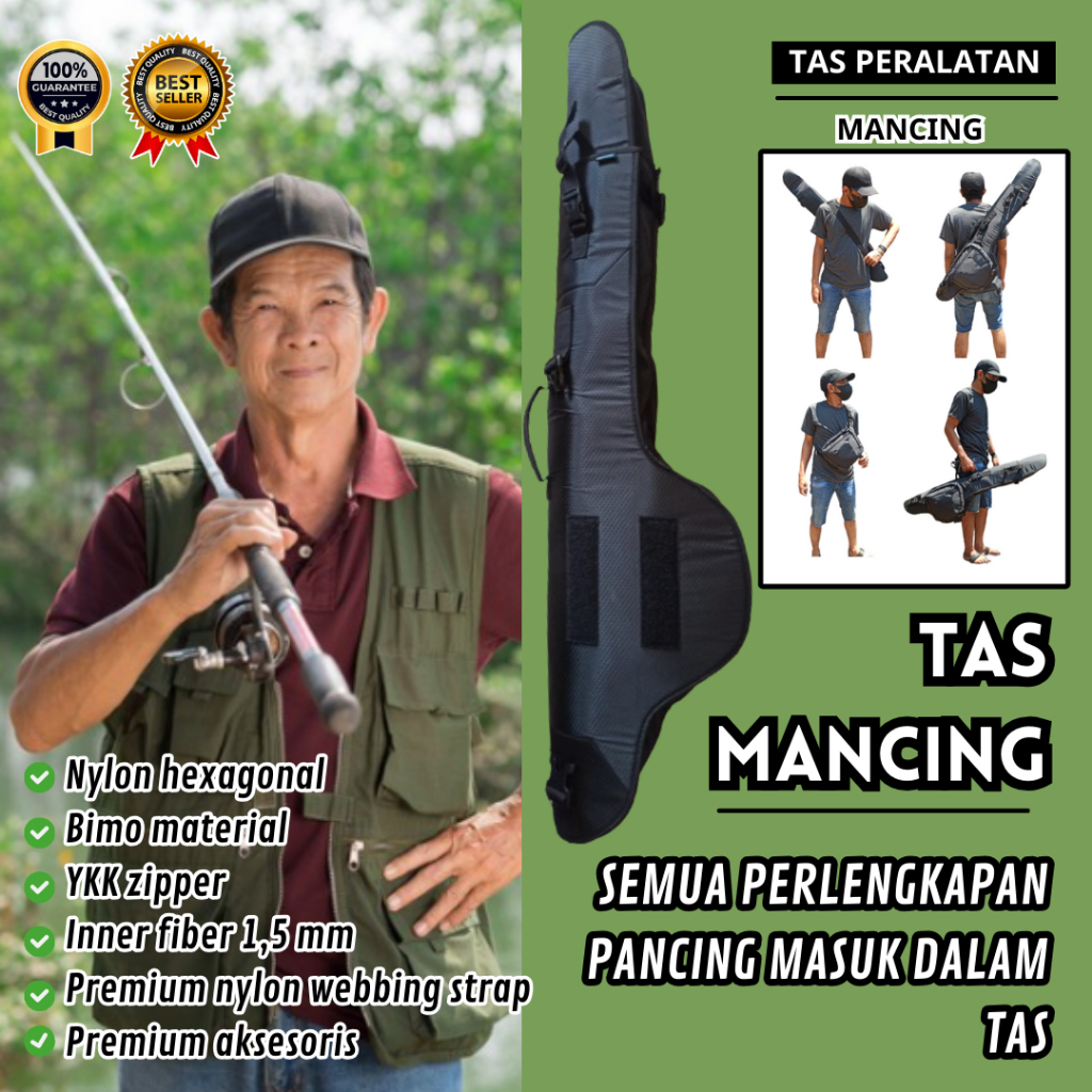 tas pancing Bahan Tebal Kuat Premium aksesoris keren Ransel Terbaik Jumbo 4 Joran Selempang kantong 