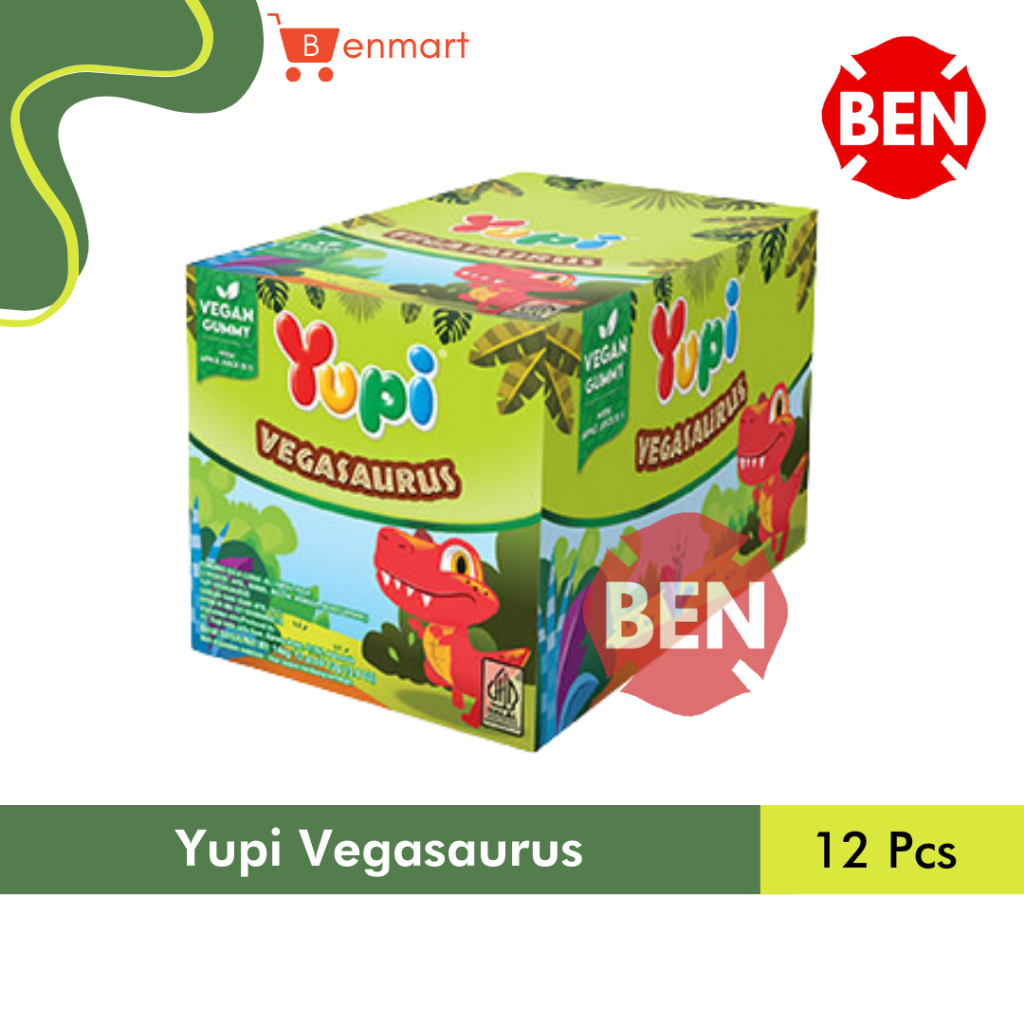 

Yupi VEGASAURUS 1 Pak Box 12 Pcs Permen Vegan Gummy Apple Juice Jelly