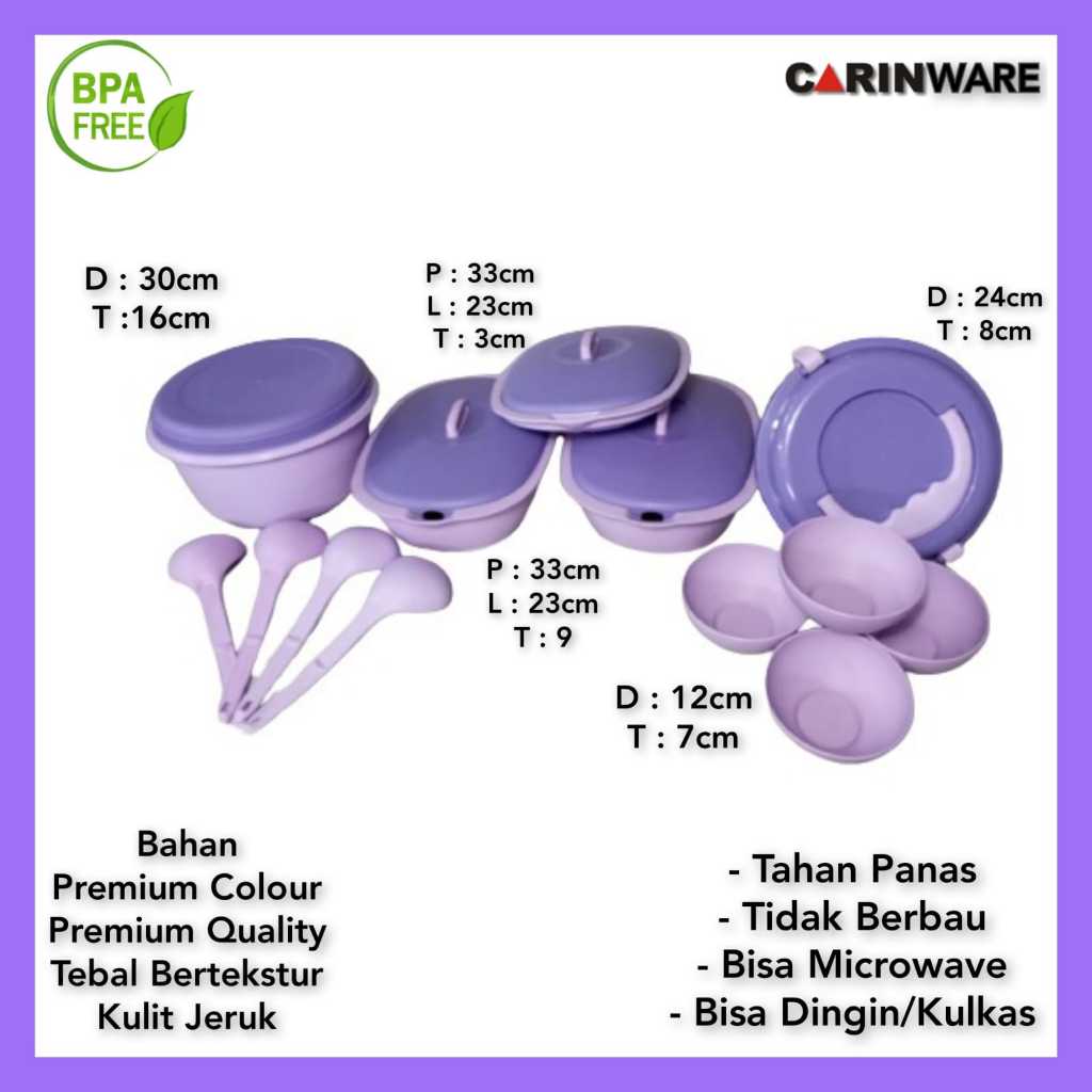 Carinware Mix Combo Serving set 3 + bigtop 1pcs + Centong 4pcs+ Mangkuk 4pcs+Rantang picnic 1pcs Paket combo