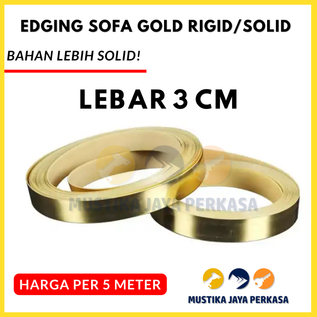 (Per 5 Meter) PVC Edging Gold Sofa Rigid Solid List Variasi Emas HPL Divan Dinding 2 3 5 7 Cm