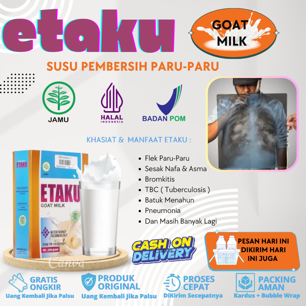 

Susu Pembersih Paru-Paru, Susu Flek Paru-Paru Anak Dan Dewasa, Paru-Paru Basah, Sesak Nafas, Asma, TBC, Bronkitis, Radang Paru, Susu Pembersih Paru-Paru Kotor, Batuk Menahun, Berdarah, ISPA, Pneumonia Dengan Etaku Goat Milk