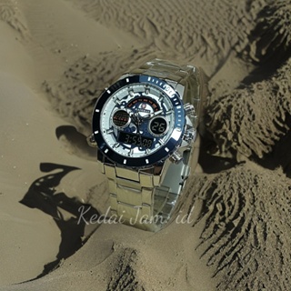 Jam Tangan Sporty Analog Digital Kademan K9102G Rantai Stainless Steel DualTime Original Berkualitas