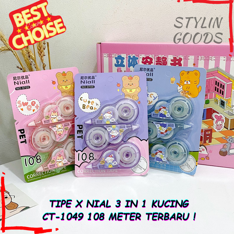

NO 9705 3 IN 1 CORRECTION TAPE MOTIF DINO NIAL TERBARU / CORRECTION PEN TIP EX GULUNG CT-1049 ISI 3 PCS PAKET HEMAT PERLENGKAPAN SEKOLAH KANTOR BISA COD