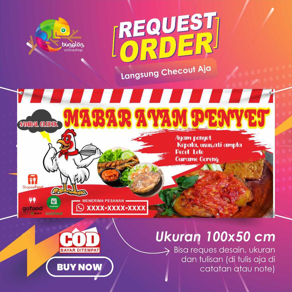 Spanduk Banner 100x50 Ayam Penyet Custom Desain