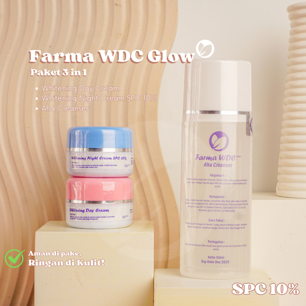 FARMA WDC GLOW PAKET SKINCARE ISI 3 WHITENING SPC10% ORIGINAL 100%