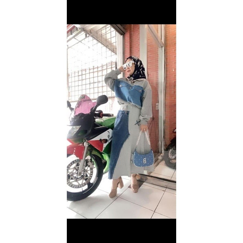OUTFIT BARU ROK bahan kaos mix Jeans / rok