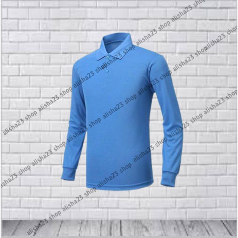 Kaos Kerah Lengan Panjang Biru Laut Polos Baju Berkerah Pria Wanita Salem Turkis Polosan gemoy
