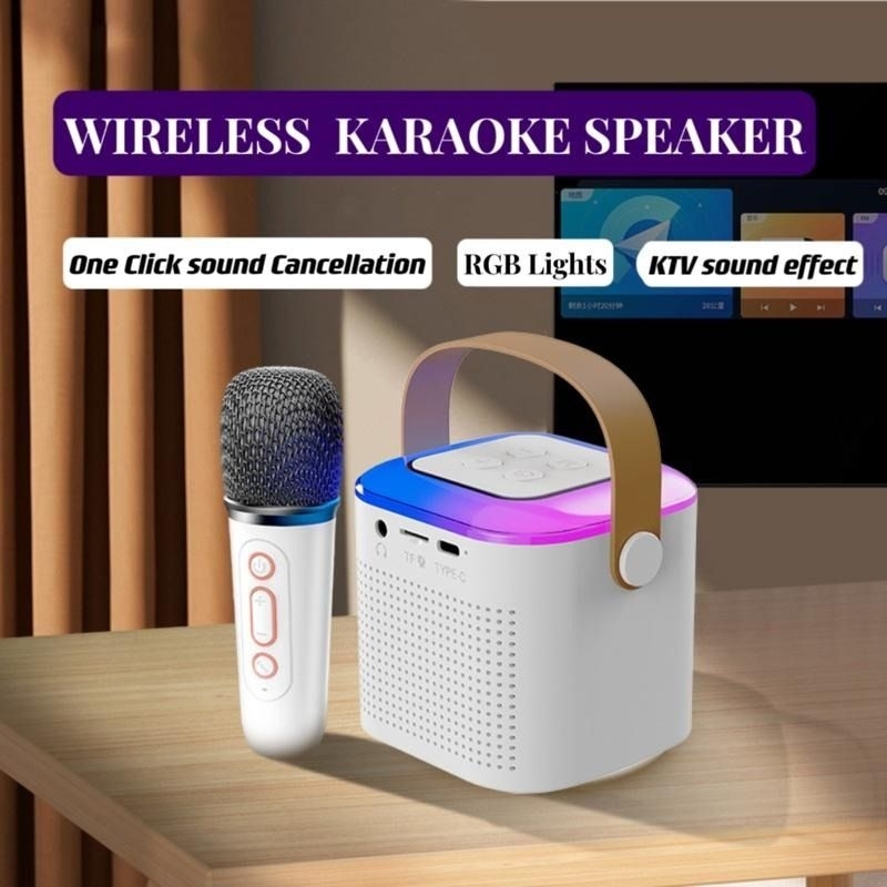 PPlus Portable Wireless Bluetooth Speaker 1Mic 1 Set Karaoke Speaker Cute Wireless Outdoor KTV Mesin