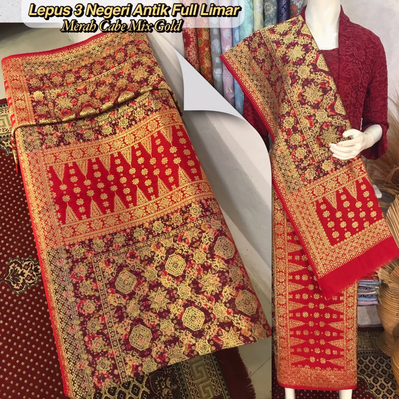 Songket Lepus 3 Negeri Antik Full Limar Merah Cabe-Asli Tenun Tangan Palembang(Ilham Songket)