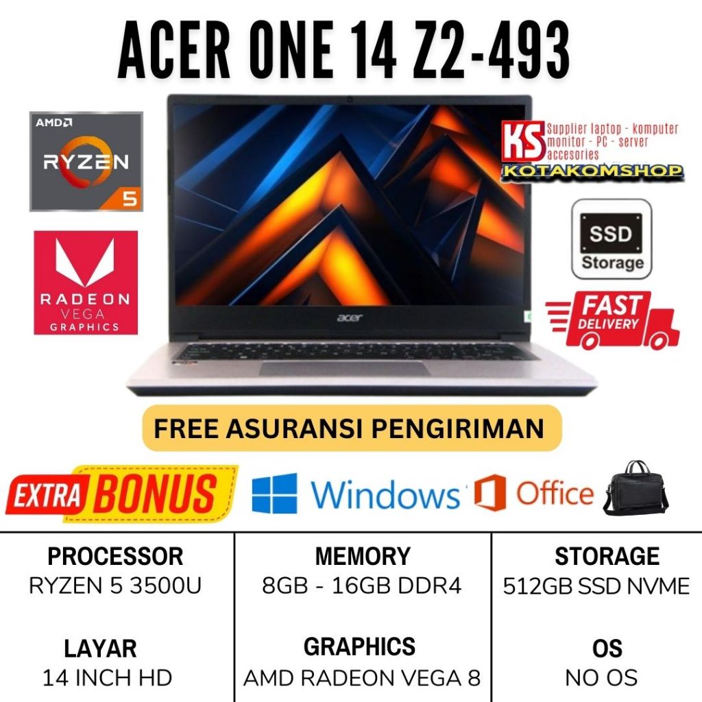 Laptop Acer One 14 Z2-493 Ryzen 5 3500u Ram 16Gb Ssd 512Gb 14" Hd - Laptop Acer Gaming