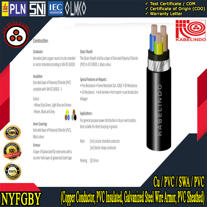 Kabel NYFGBY 3x50 mm2 KABELINDO /NYFGBY 3 x 50 mm2/3x50mm2/3x50