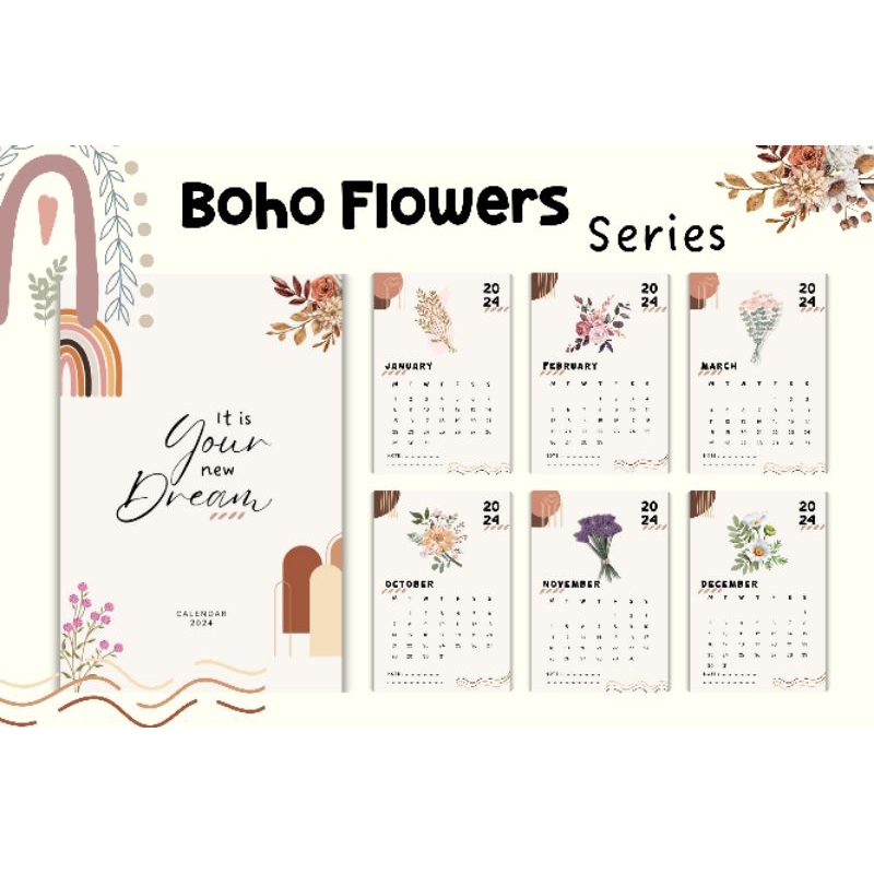 

KALENDER 2024 BOHO FLOWERS SERIES Kalender Meja Desk Calendar Aesthetic