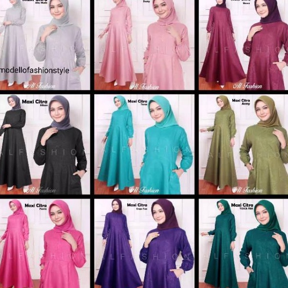 Promo Clara - Dress Gamis Katun 100% Polos Emboss S M L XL Jumbo Hitam Ungu Tua Muda Hijau Toska Tua
