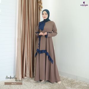 SUKAHIJAB - Amberly Dress Terbaru Polos Bahan Mexicola Gamis Muslimah Wanita Dewasa Bahan Lembut Ade