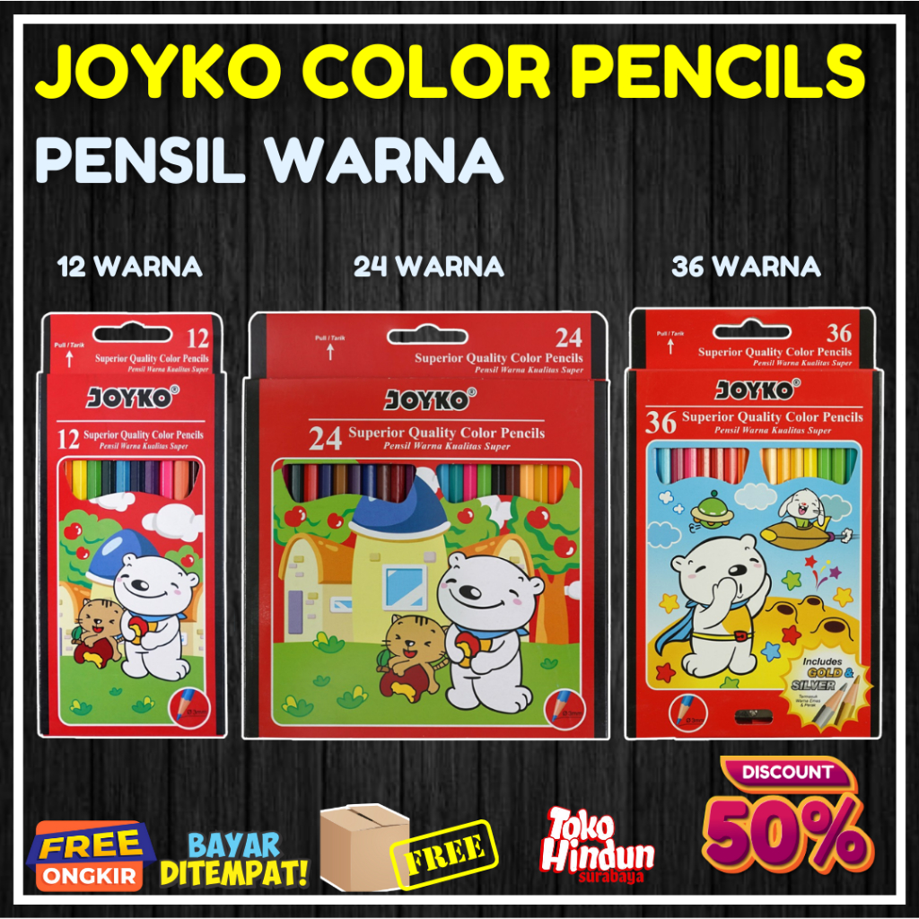 

PENSIL WARNA 12 24 36 PANJANG MERK JOYKO UNTUK SEKOLAH ANAK MEWARNAI