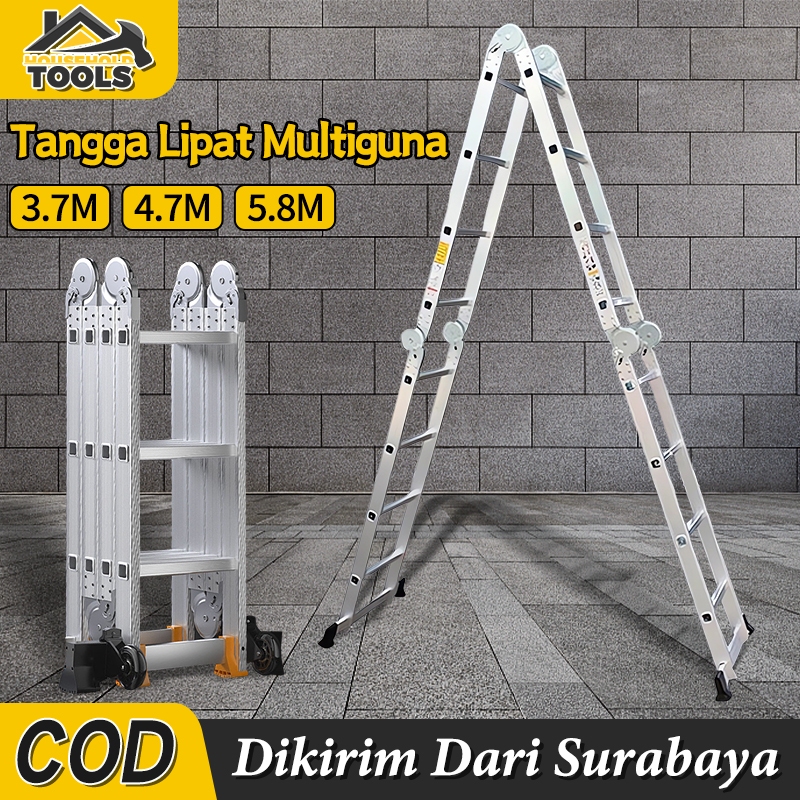 3.7m 4.7m 5.8m Lipat Aluminium Tangga Rumah Tangga Multifungsi Paduan Aluminium Dekorasi Konstruksi 
