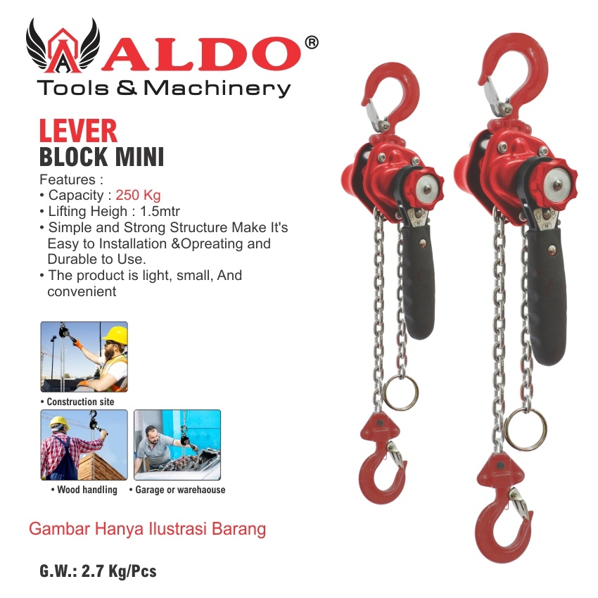 LEVER BLOCK MINI 250 KG  / MINI LEVER CHAIN BLOCK / ALAT ANGKAT BARANG / KATROL ANGKAT MINI ALDO