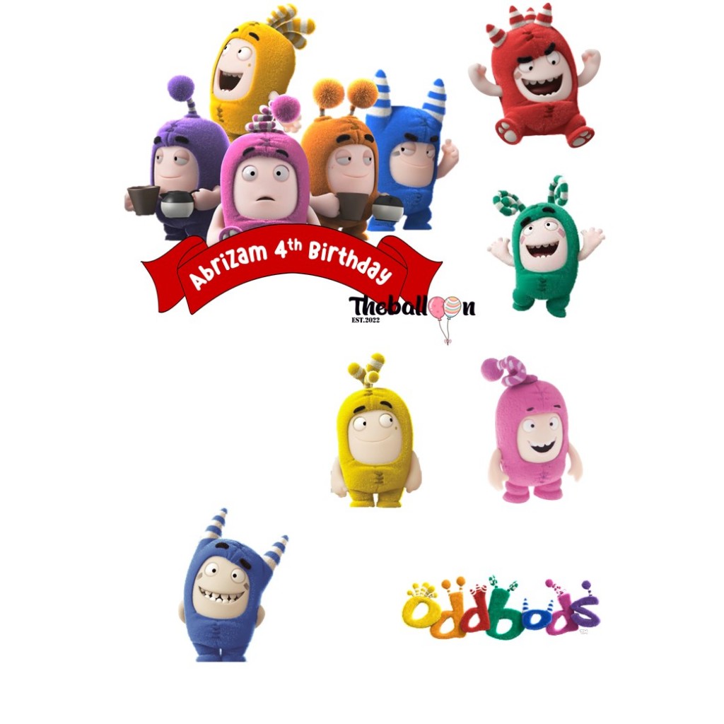 Topper Cake oddbods /  nama dan umur tulis dinote ya