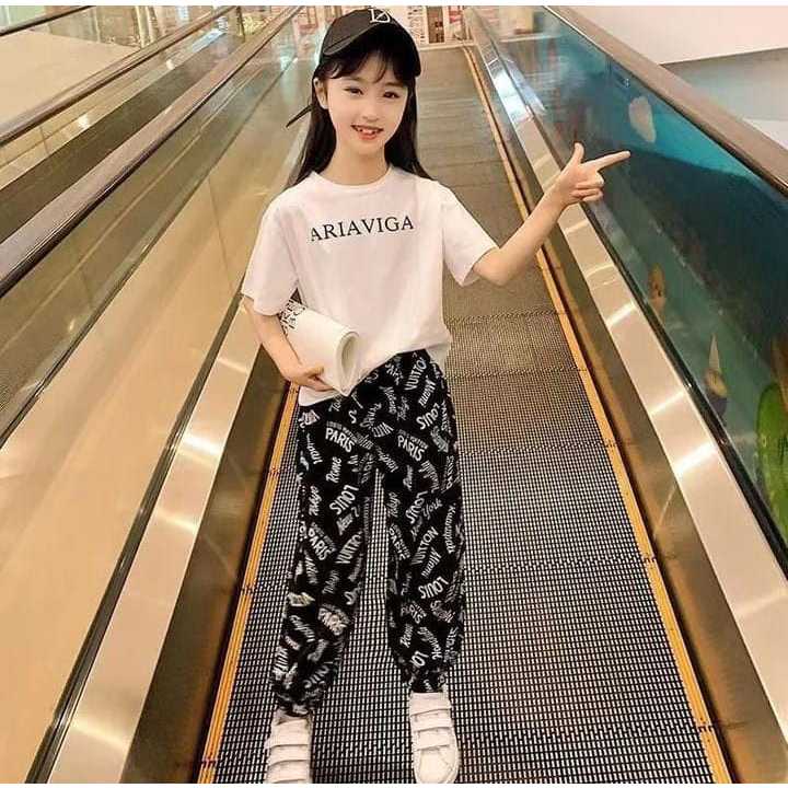 Setelan anak perempuan atasan kaos + joger mix Warna