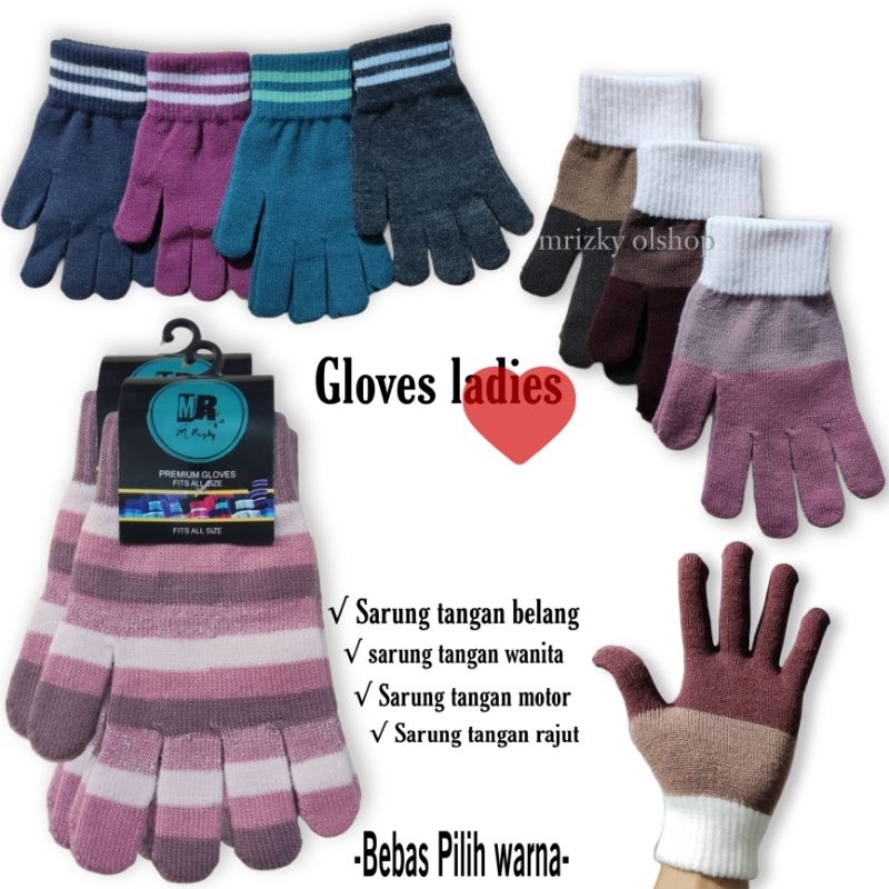 Sarung tangan wanita rajut belang/sarung tangan motor wanita motif belang. st rajut belang MR pink