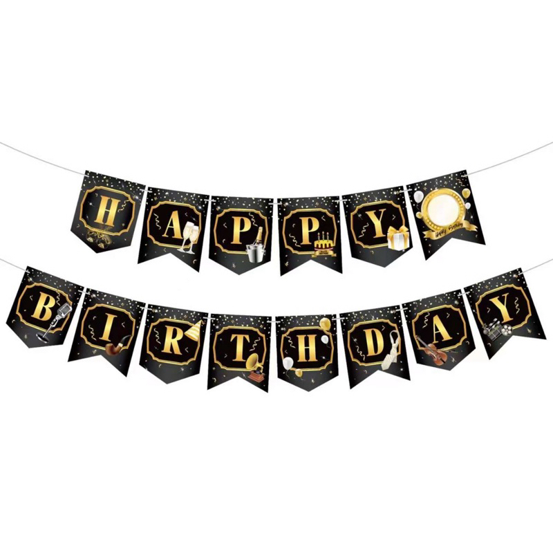 BANNER HAPPY BIRTHDAY BLACK GOLD