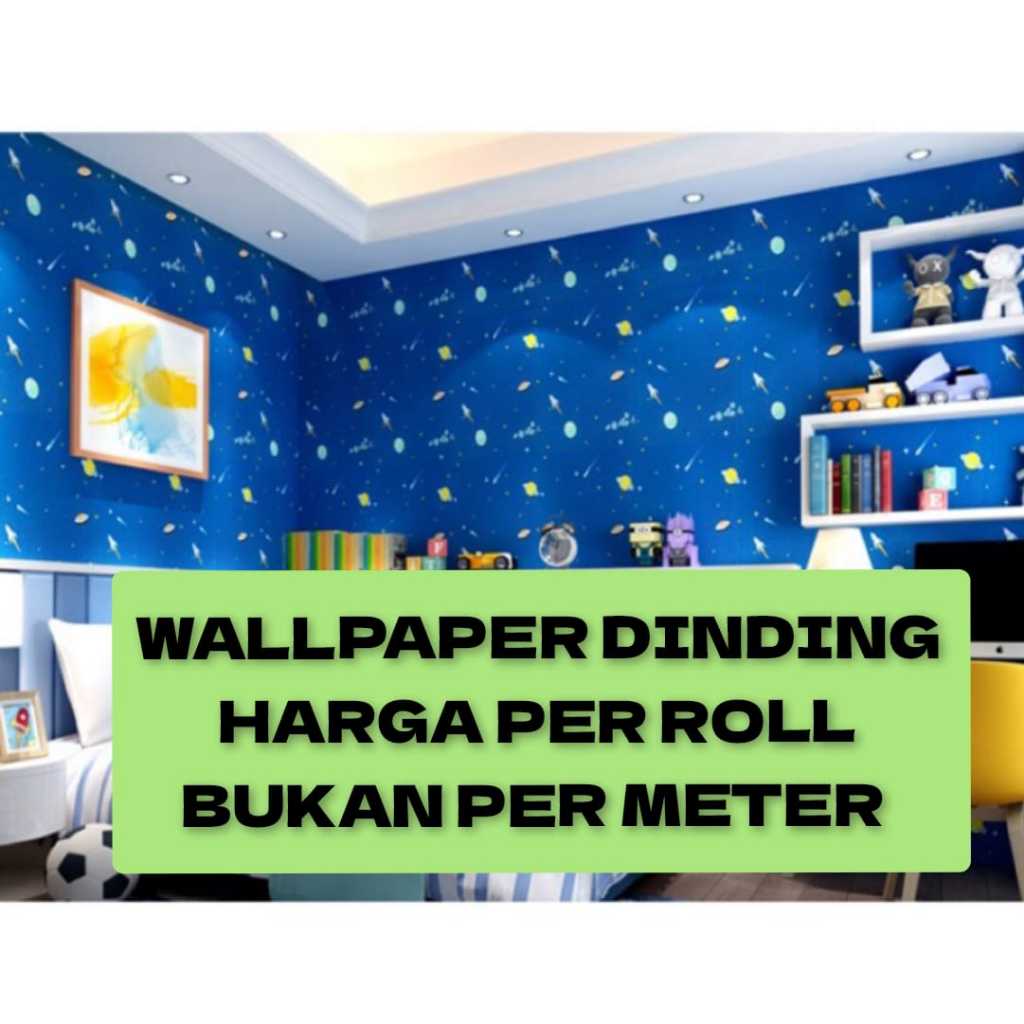 Wallpaper Dinding Kamar Tidur Plafon Motif PLANET Biru Walpaper Sticker Murah Dekorasi Rumah