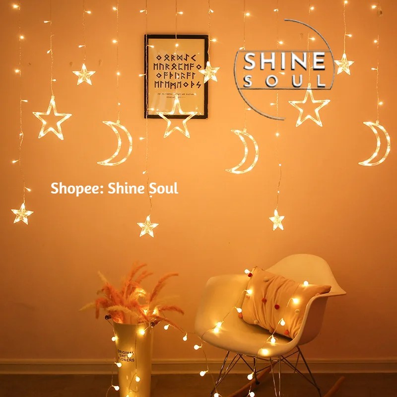 Lampu Aesthetic Tumblr bentuk Love Hati, Bintang Star, Bulan Moon | Hiasan Lampu Natal LED Warm Whit