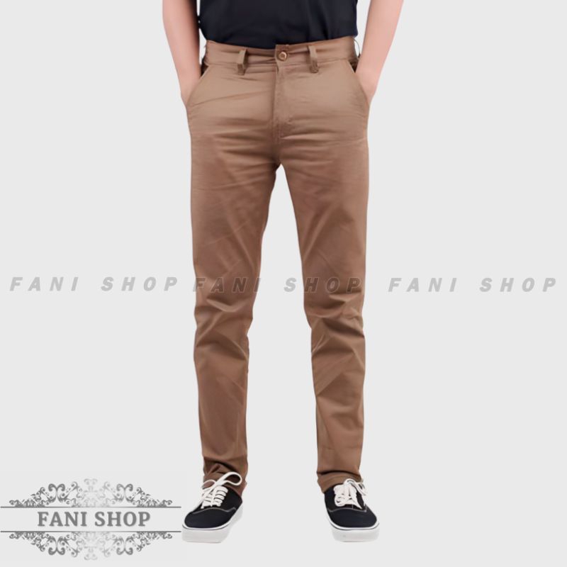 celana chinos panjang pria dewasa premium jumbo hitam slimfit