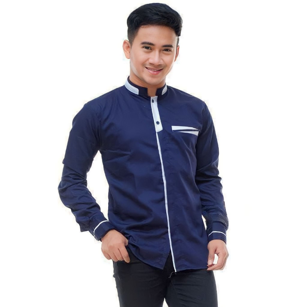 kemeja koko Pria Lengan Panjang Motif Alfarizi Warna navy Bahan Toyobo Terlaris