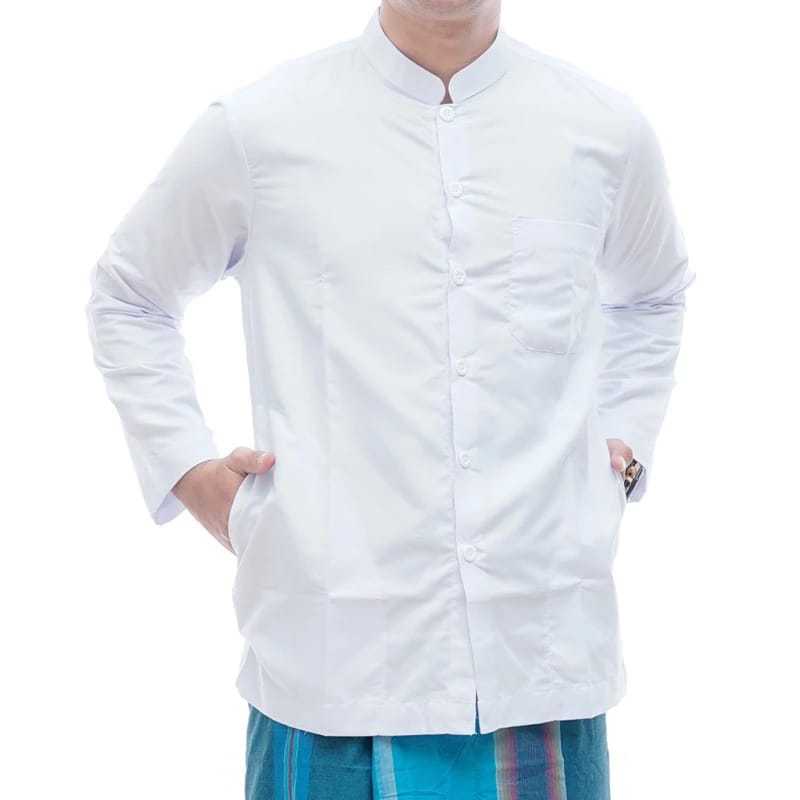 Baju Koko Lengan Panjang Baju Koko Putih Koko Putih Polos Atasan Pria Dewasa Putih Perlengkapan Ibad