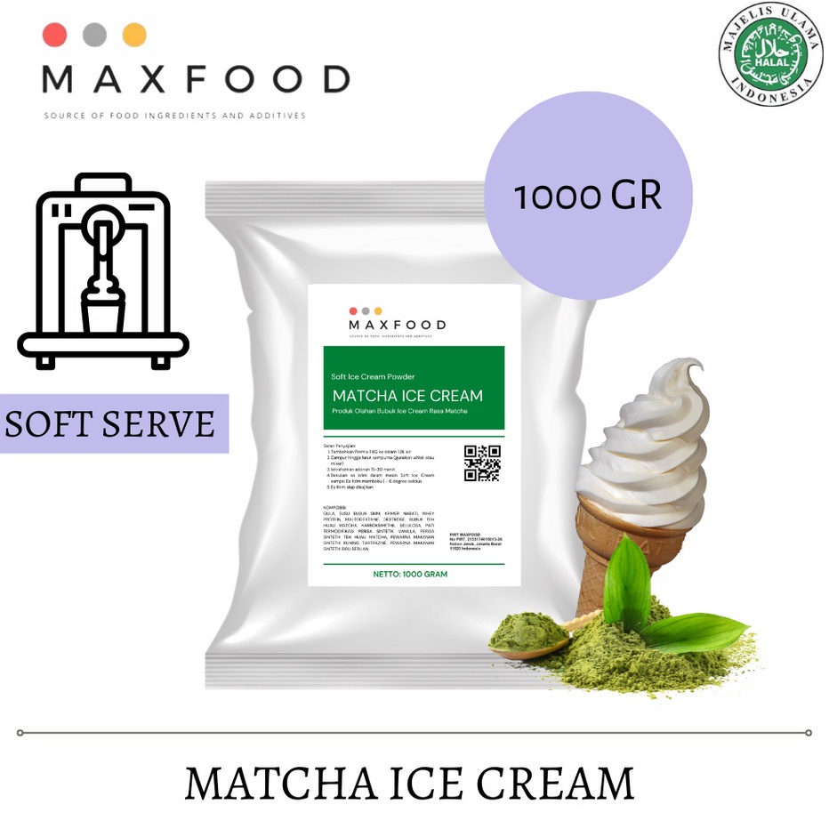

TIPE OYM865 MAXFOOD - Soft Matcha Ice Cream Powder / Bubuk Es Krim Rasa Matcha 1 Kg