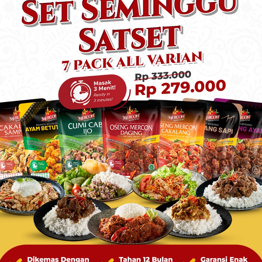 

Kode POU923 [GRATIS SAMBAL MERCON - 100 PEMBELI PERTAMA SAJA] Set Seminggu Satset 7 Pack All Varian Best Seller - MERCON MERAH PUTIH