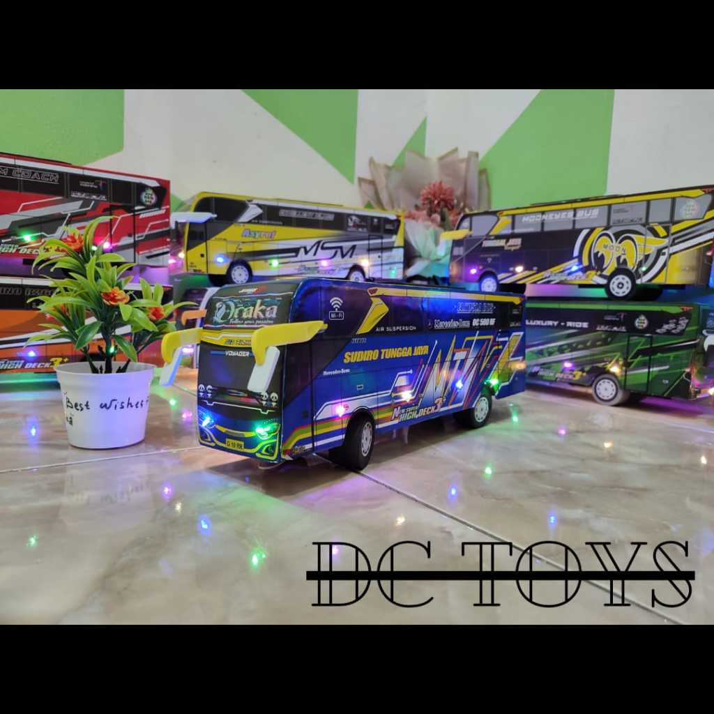 MAINAN MOBIL MINIATUR BUS TELOLET STJ DRAKA FULL LAMPU