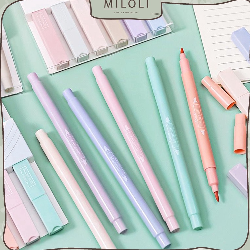 

DiSk0n [LI] 6pcs Round Box Double Tip Highlighter Colour Pen Pastel Morandi Pensil Warna Series - D0039 Order Saja Gan