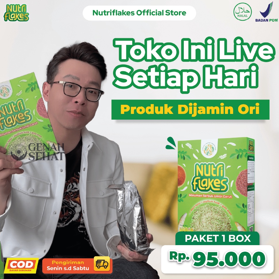 

COD Nutriflakes Sereal Umbi Garut Asam Lambung - Ampuh Mengatasi Asam Lambung Gerd, Maag 1 Box Best Product Ｏ☆