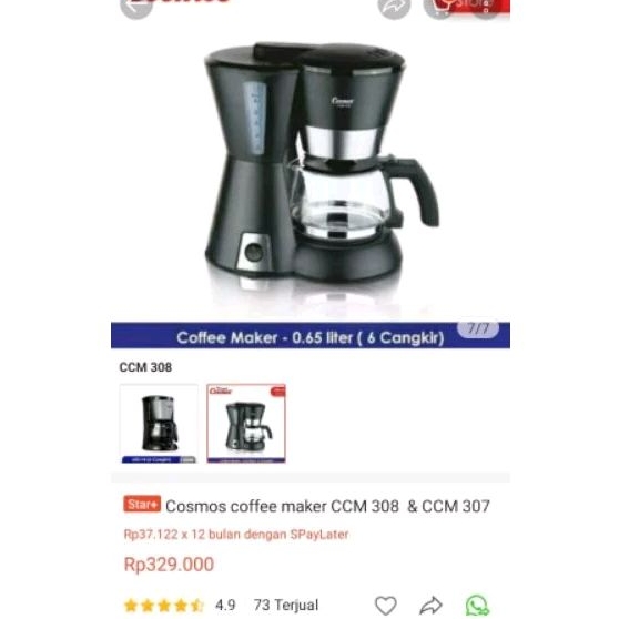 baru cosmos coffe maker mesin pembuat kopi murah CCM 308