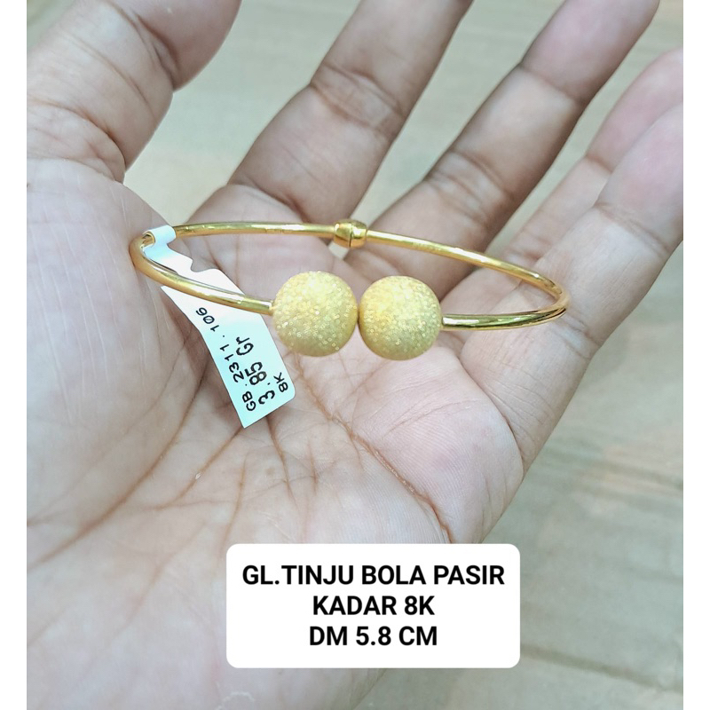 Gelang bulat bola bola pasir tinju emas asli kadar 375