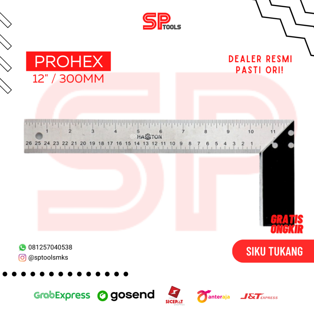 

SIKU TUKANG / MISTAR PENGGARIS SIKU STAINLESS 12" 300MM 30CM PROHEX
