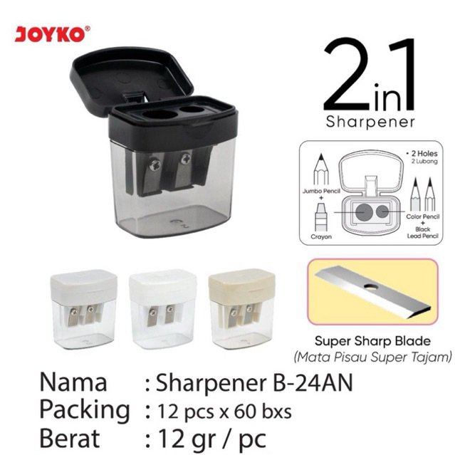 

( 1 pcs ) B 23 AN Sharpener 1 lobang / Rautan B-24AN 2 Lobang / Serutan B24AN / Peruncing Joyko B-23AN