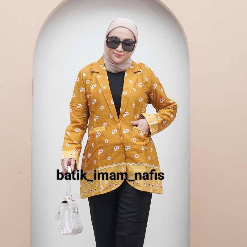 Blazer Batik Seragam Kantor Jas Baju Wanita Jumbo Outer Formal Resmi Kondangan Kerja Guru Bahan Katun Adem Ukuran XS S M L XL XXL XXL XXXL