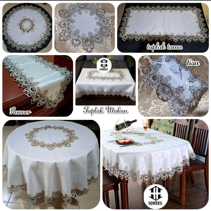taplak meja katun renda bordir set makan taplak meja panjang