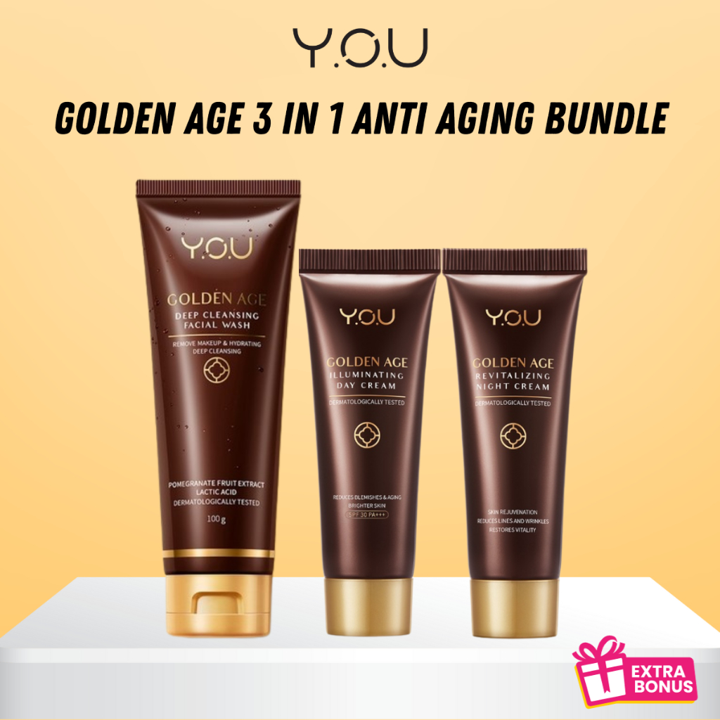 YOU Golden Age Series 3 In 1 Basic Bundle ( Facial Foam | Day Cream 18gr | Night Cream 18gr) | Sabun