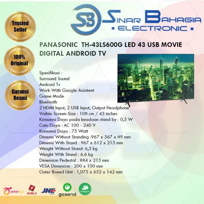 PANASONICTH-43LS600G LED 43 USB MOVIE DIGITAL ANDROID TV (NEW) (KHUSUS BANDUNG)