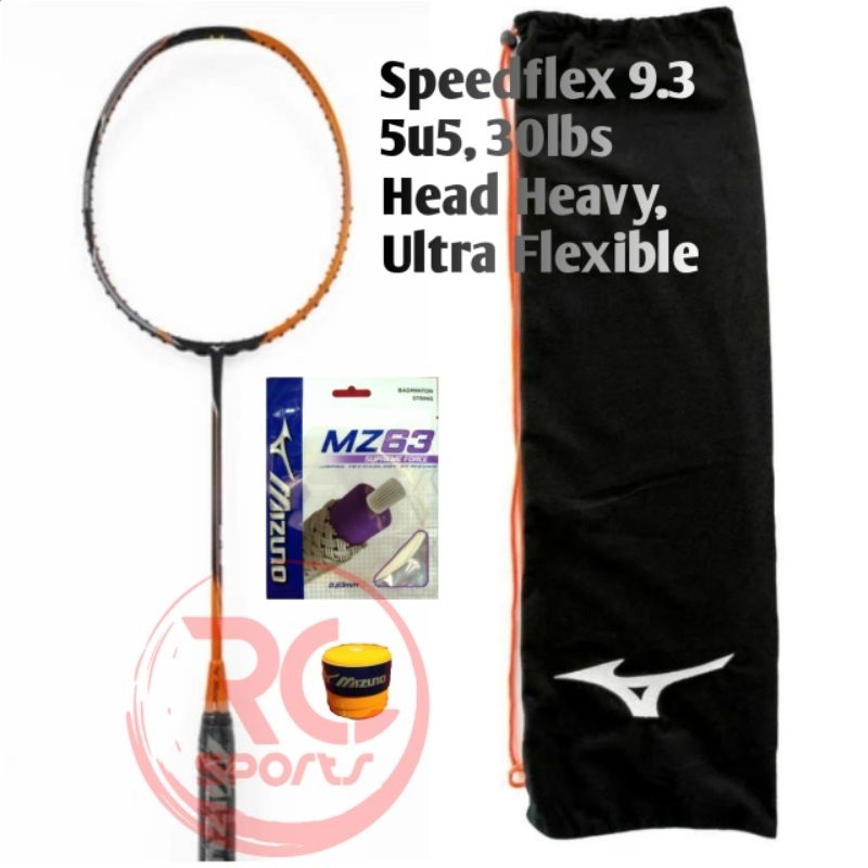 Raket Mizuno Speedflex 9.3 5u5 Ultra Flexible 30lbs + Senar dan Grip