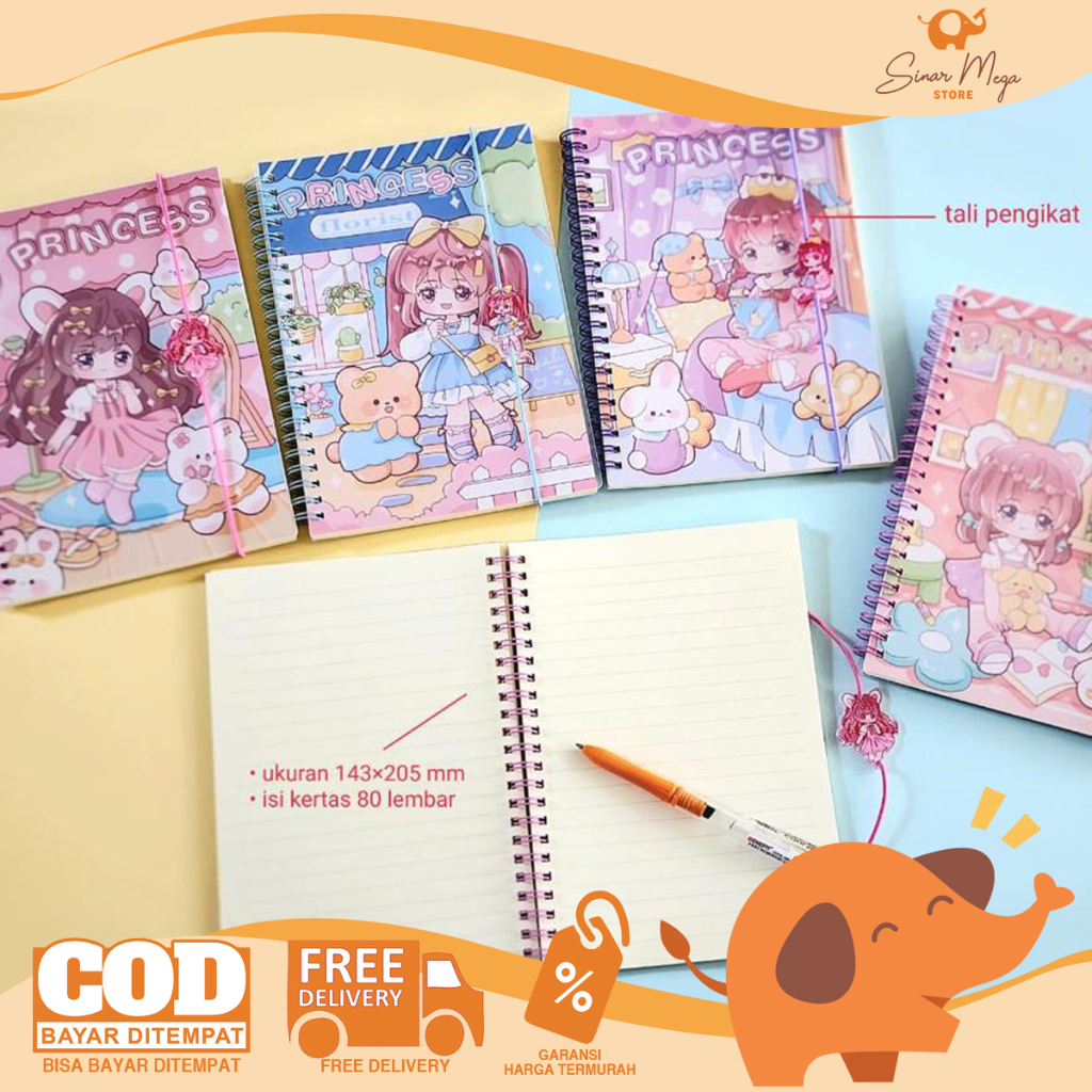 

Fancy Notebook A5 Princess ZH-2528-12 / Loose Leaf Binder Motif Kartun Spiral Plastik